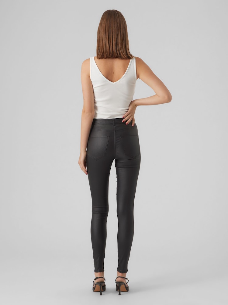 VERO MODA Black High Waisted Coated Skinny Jeans - Image 2 of 4