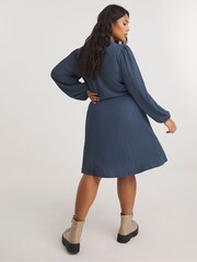 Simply Be Blue Textured Wrap Skater Dress - Image 2 of 4