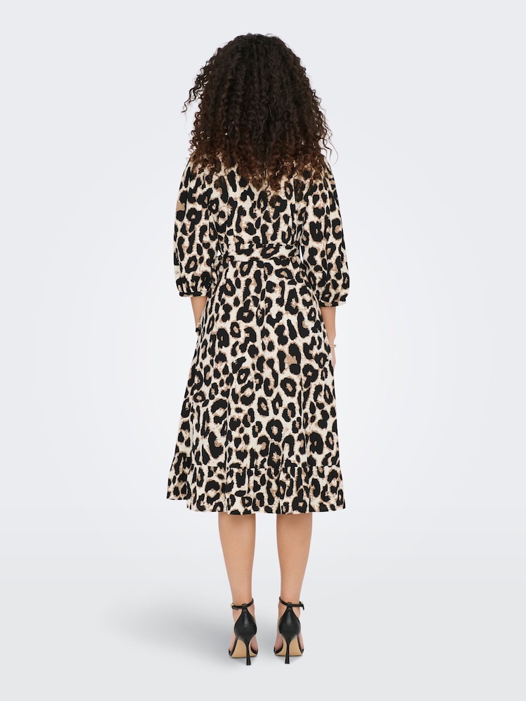 ONLY Animal Print Long Sleeve Wrap Midi Dress - Image 2 of 4