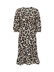 ONLY Animal Print Long Sleeve Wrap Midi Dress - Image 3 of 4