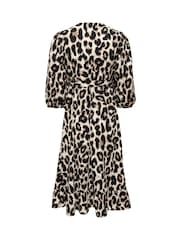 ONLY Animal Print Long Sleeve Wrap Midi Dress - Image 4 of 4