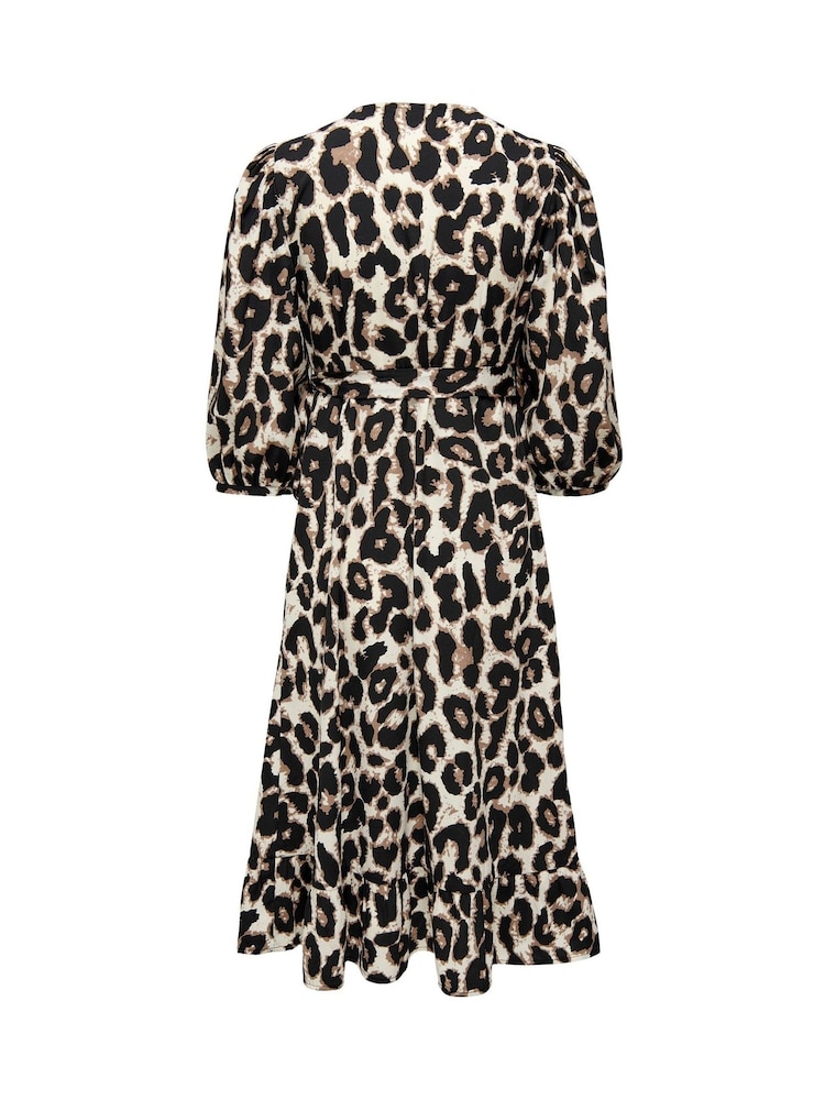 ONLY Animal Print Long Sleeve Wrap Midi Dress - Image 4 of 4