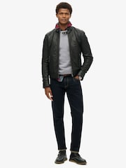 Superdry Black Leather Racer Jacket - Image 2 of 6