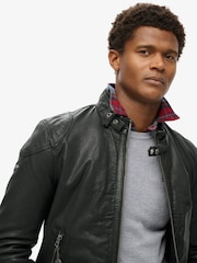 Superdry Black Leather Racer Jacket - Image 3 of 6
