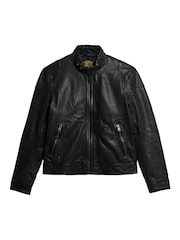 Superdry Black Leather Racer Jacket - Image 4 of 6