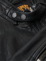 Superdry Black Leather Racer Jacket - Image 6 of 6