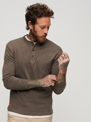 Superdry Brown/Grey Vintage Logo Embroidered Henley Top - Image 1 of 6
