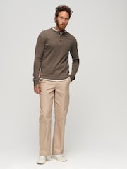 Superdry Brown/Grey Vintage Logo Embroidered Henley Top - Image 3 of 6