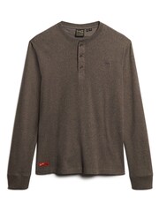 Superdry Brown/Grey Vintage Logo Embroidered Henley Top - Image 4 of 6