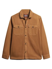 Superdry Brown The Merchant Store Herringbone Overshirt - Image 7 of 12