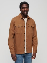 Superdry Brown The Merchant Store Herringbone Overshirt - Image 8 of 12
