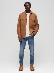 Superdry Brown The Merchant Store Herringbone Overshirt - Image 11 of 12
