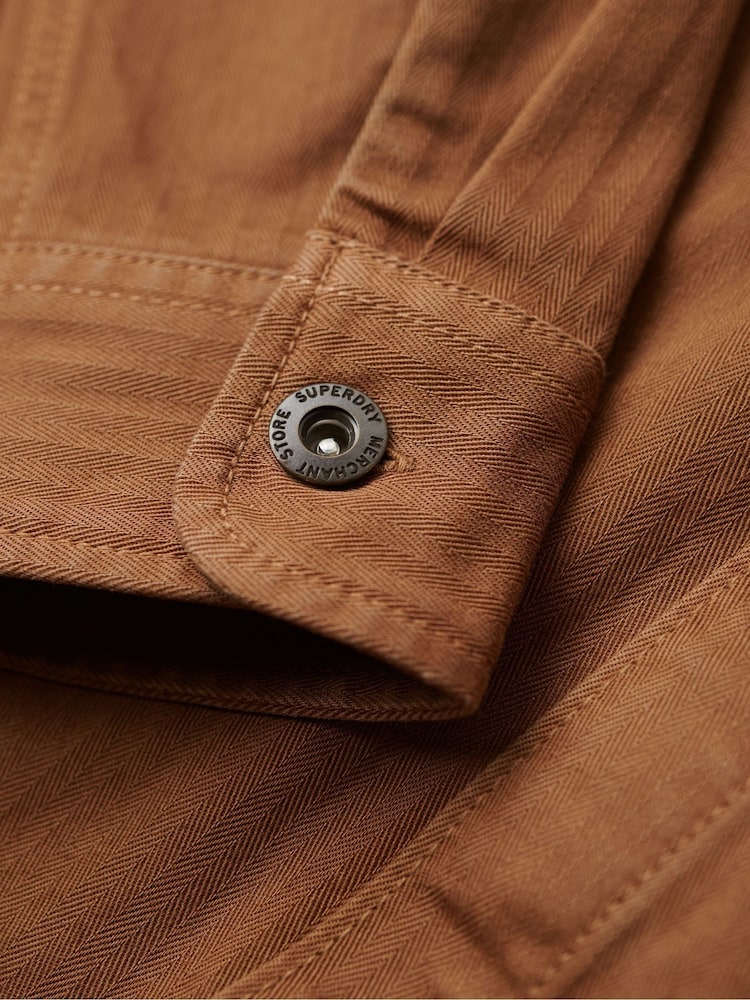 Superdry Brown The Merchant Store Herringbone Overshirt - Image 6 of 6