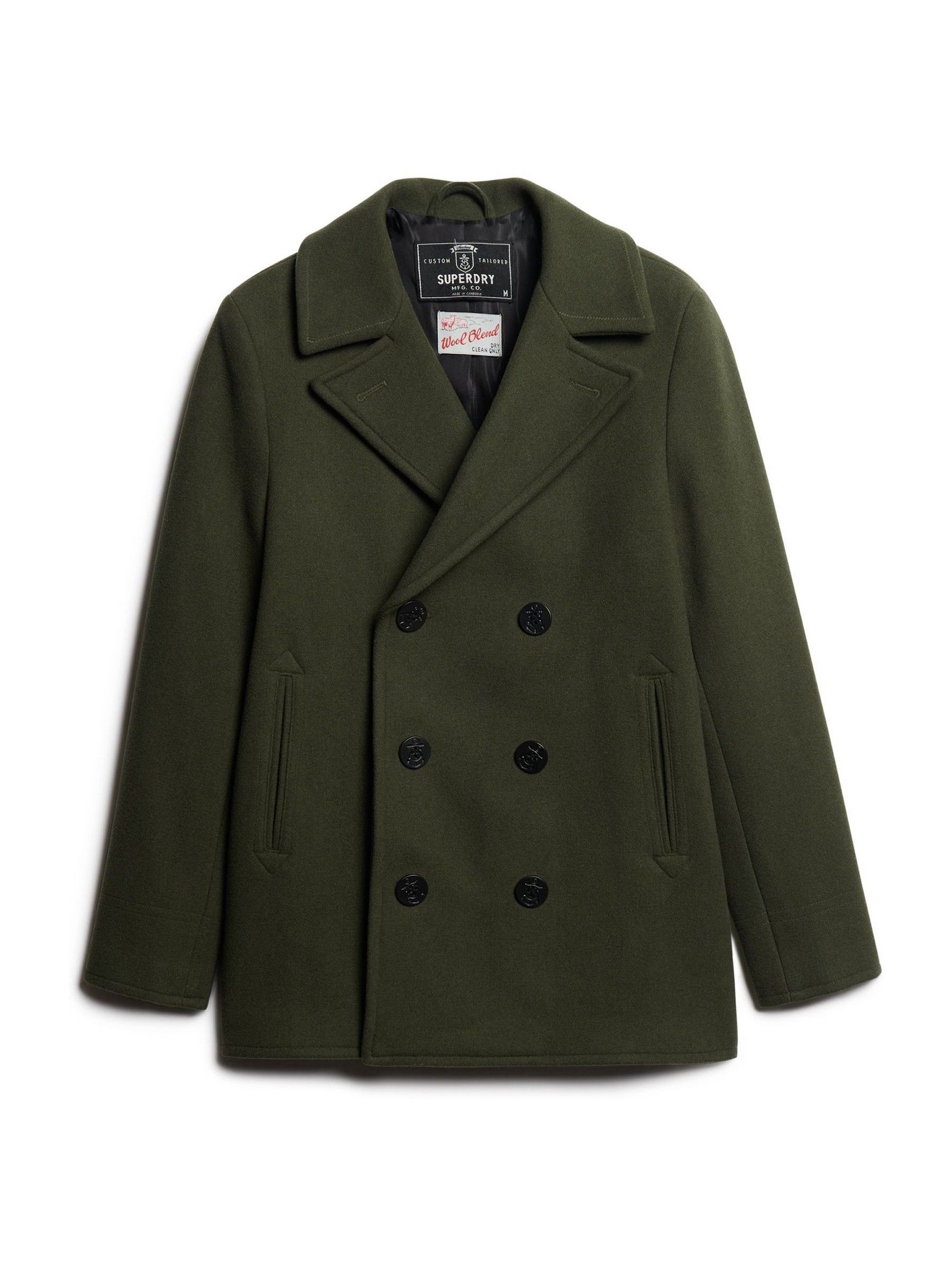 Superdry Green The Merchant Store Wool Pea Coat