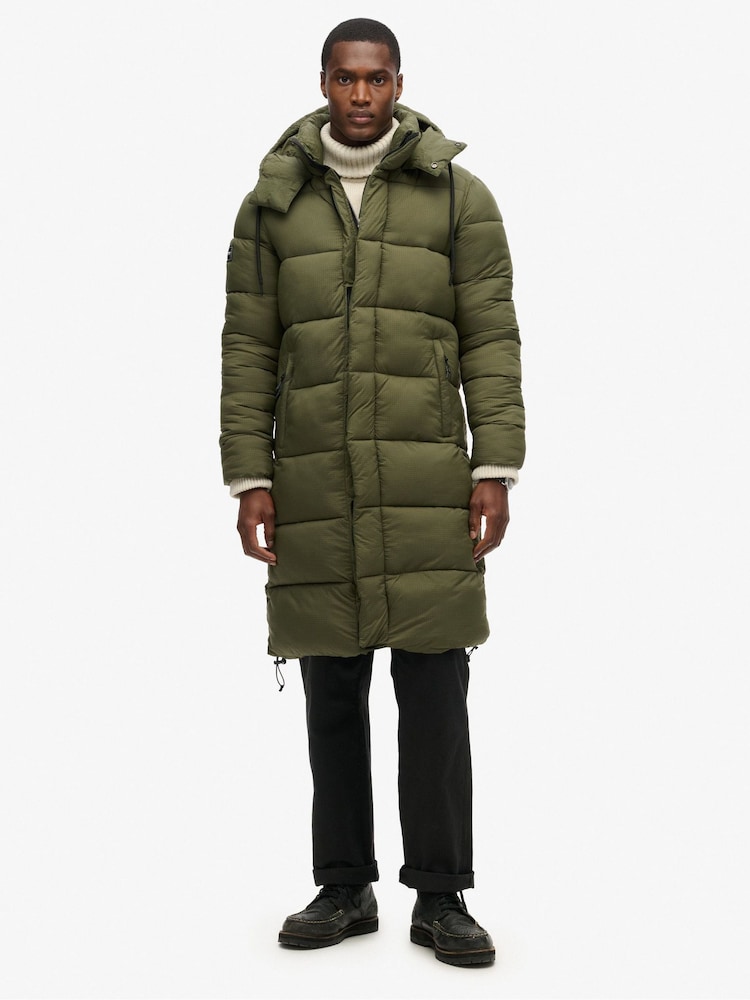 Superdry Green Ripstop Longline Puffer Coat Jacket - Image 1 of 8