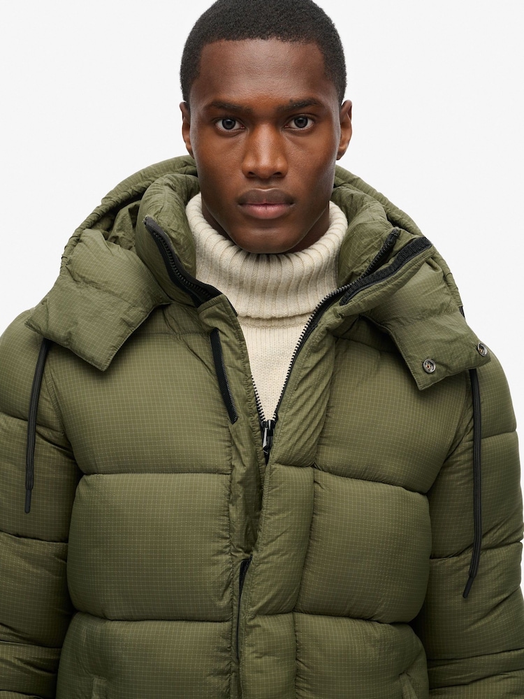 Ripstop Longline Longline Puffer Coat Green Superdry Ripstop