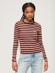 Superdry Brown Stripe Long Sleeve Top - Image 1 of 6