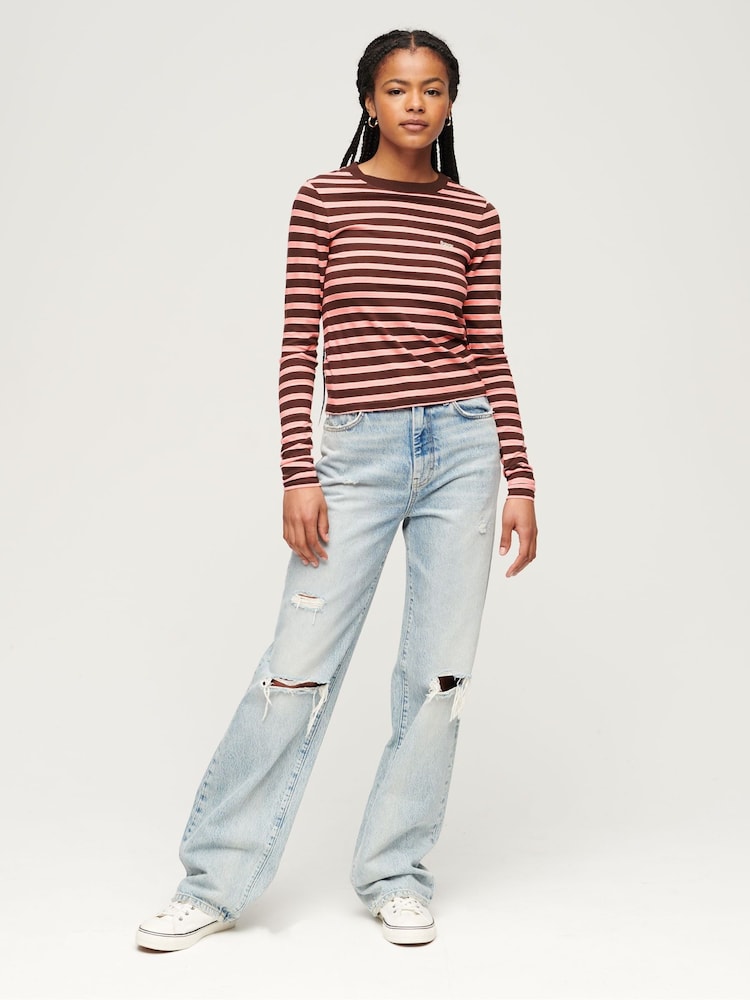 Superdry Brown Stripe Long Sleeve Top - Image 2 of 6
