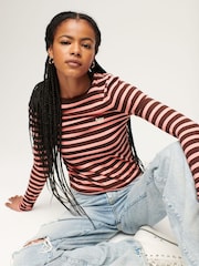 Superdry Brown Stripe Long Sleeve Top - Image 3 of 6