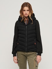 Superdry Charcoal Black Hooded Storm Hybrid Padded Jacket - Image 1 of 6