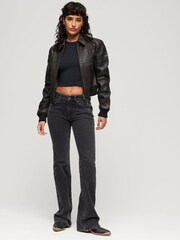 Superdry Black 70s Leather Jacket - Image 3 of 4
