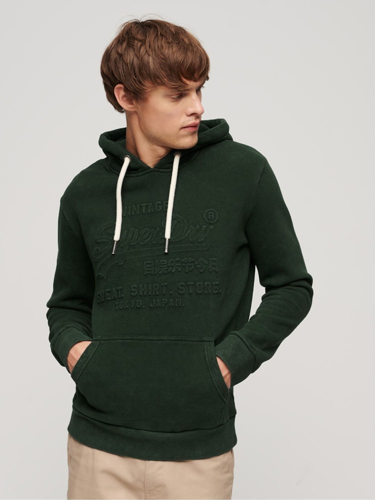 Superdry dark green Embossed Vintage Logo Hoodie - Image 1 of 6