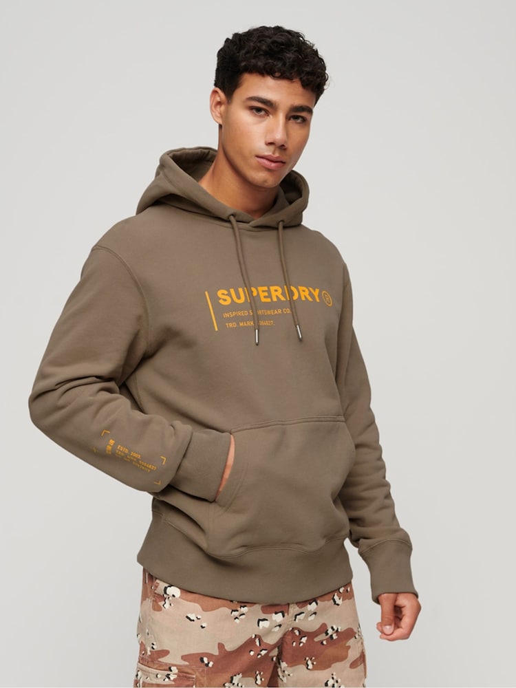 Superdry Brown 100% Cotton Utility Sport Logo Loose Hoodie - Image 1 of 6