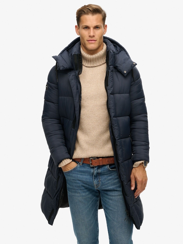 Superdry Blue Ripstop Longline Puffer Coat Jacket - Image 1 of 7