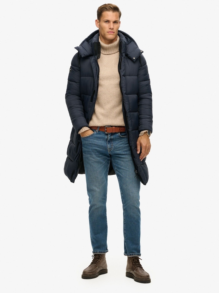 Superdry Blue Ripstop Longline Puffer Coat Jacket - Image 2 of 7