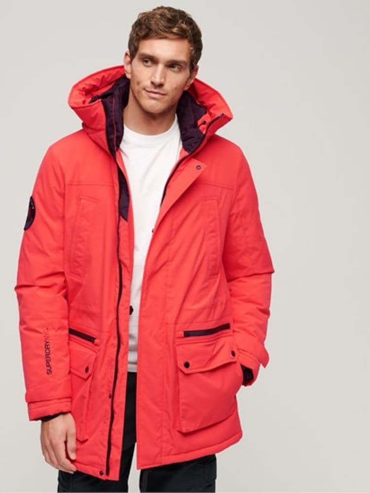 Superdry Red/Black City Hooded Padded Parka Coat Jacket - Image 1 of 6
