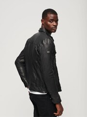 Superdry Black Seventies Leather Jacket - Image 2 of 3