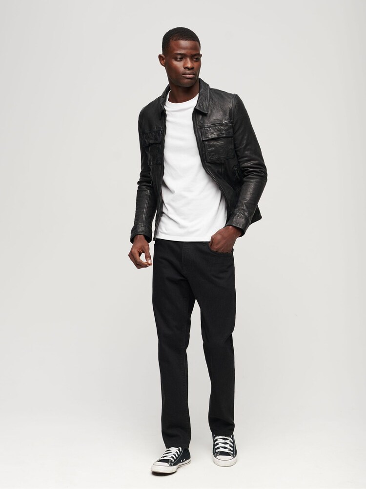 Superdry Black Seventies Leather Jacket - Image 3 of 3