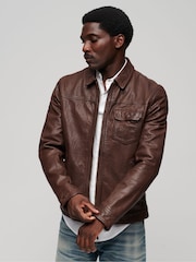 Superdry Brown 70s Leather Jacket - Image 1 of 2