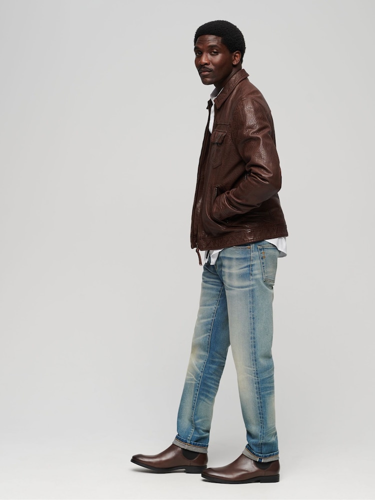 Superdry Brown 70s Leather Jacket - Image 2 of 2