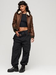 Superdry Brown Leather Borg Collar Jacket - Image 2 of 5