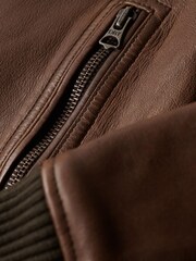 Superdry Brown Leather Borg Collar Jacket - Image 5 of 5