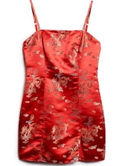 Superdry Red Brocade Mini Dress - Image 1 of 3