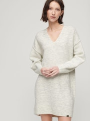 Superdry Grey V-Neck Knit Jumper Dress - Image 1 of 6
