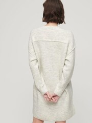 Superdry Grey V-Neck Knit Jumper Dress - Image 2 of 6