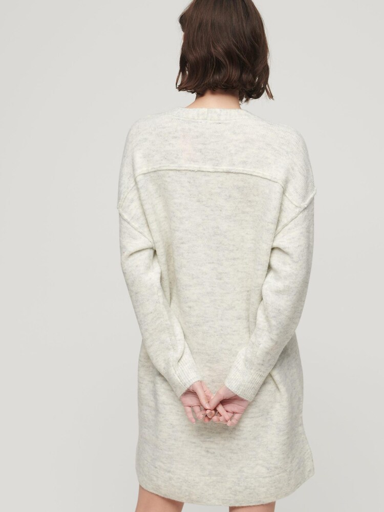 Superdry Grey V-Neck Knit Jumper Dress - Image 2 of 6