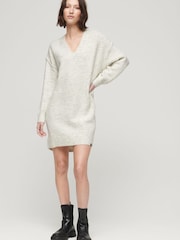 Superdry Grey V-Neck Knit Jumper Dress - Image 3 of 6
