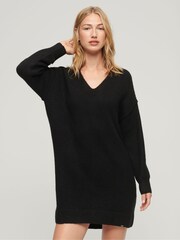 Superdry Black V-Neck Knit Jumper Dress - Image 1 of 6