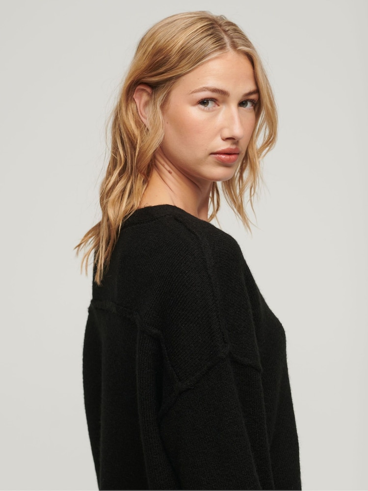 Superdry Black V-Neck Knit Jumper Dress - Image 2 of 6