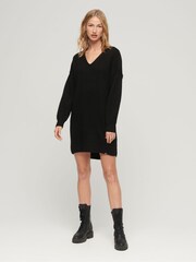 Superdry Black V-Neck Knit Jumper Dress - Image 3 of 6