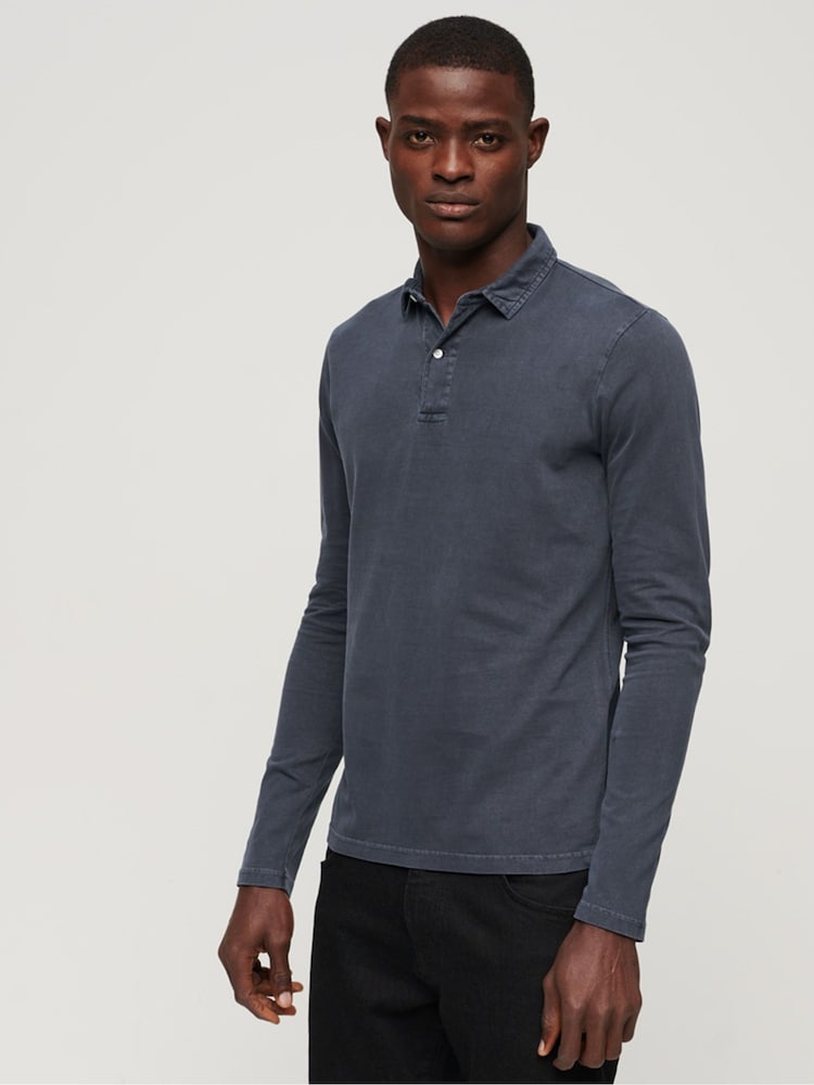 Superdry Blue Studios Long Sleeve Jersey 100% Cotton Polo Shirt - Image 1 of 5