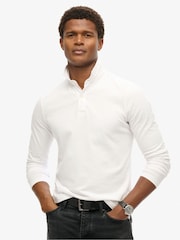 Superdry White Studios Long Sleeve Jersey 100% Cotton Polo Shirt - Image 1 of 6