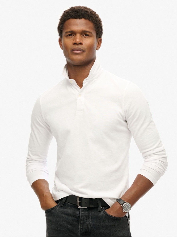 Superdry White Studios Long Sleeve Jersey 100% Cotton Polo Shirt - Image 1 of 6