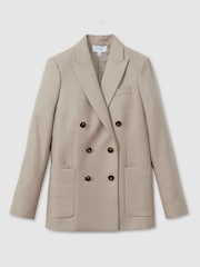 Reiss Neutral Harriet Wool Blend Double Breasted Blazer - Image 2 of 6