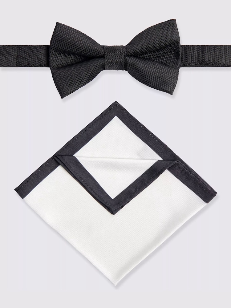 MOSS Black Textured Bow Tie & Hank Set - Image 1 of 2