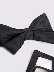 MOSS Black Textured Bow Tie & Hank Set - Image 2 of 2